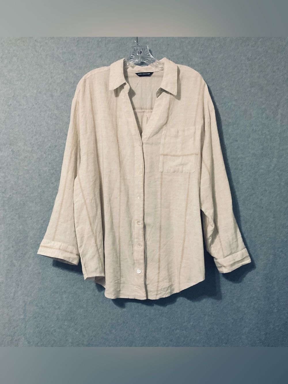 Club Z Collection Woman Striped  Cream Button-Up  long sleeves Shirt